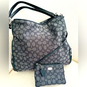 Coach Signature Canvas “Phoebe” Shoulder Bag and Matching Zip Wrislet